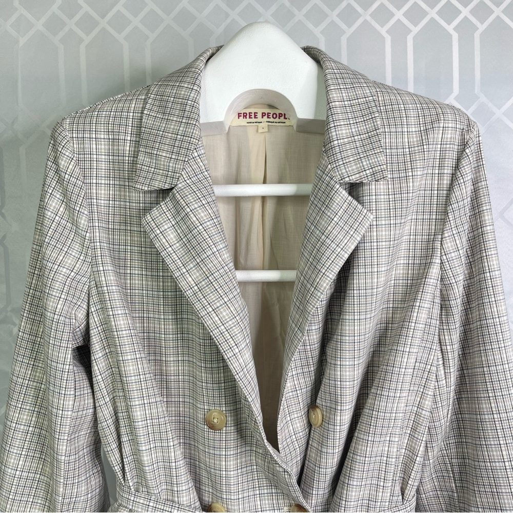 Free People Beige Plaid Belted Blazer Like New - Picture 2 of 12